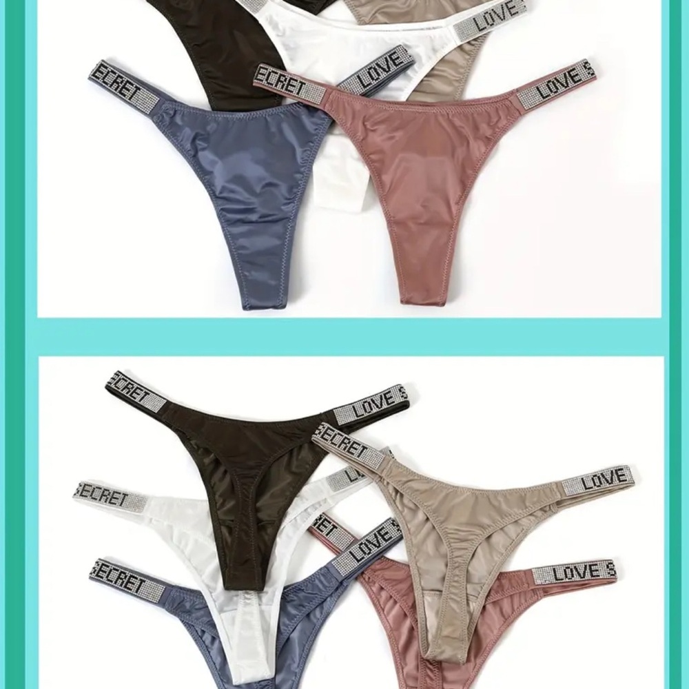 5 pair Chic Rhinestone Thong with 'Love Secret' brand new in package